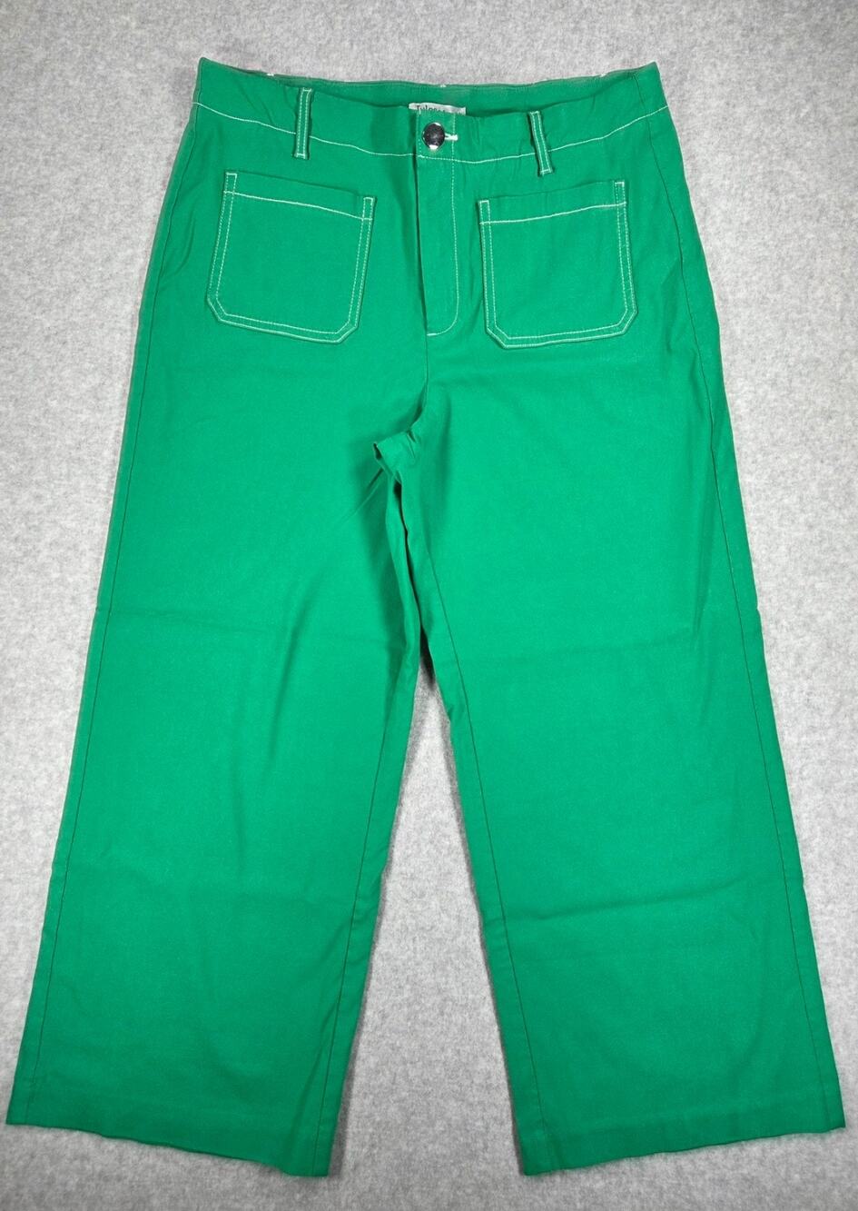 Jules & Leopold Green Wide Leg Sailor Crop Pants Contrast Stitch Size Large